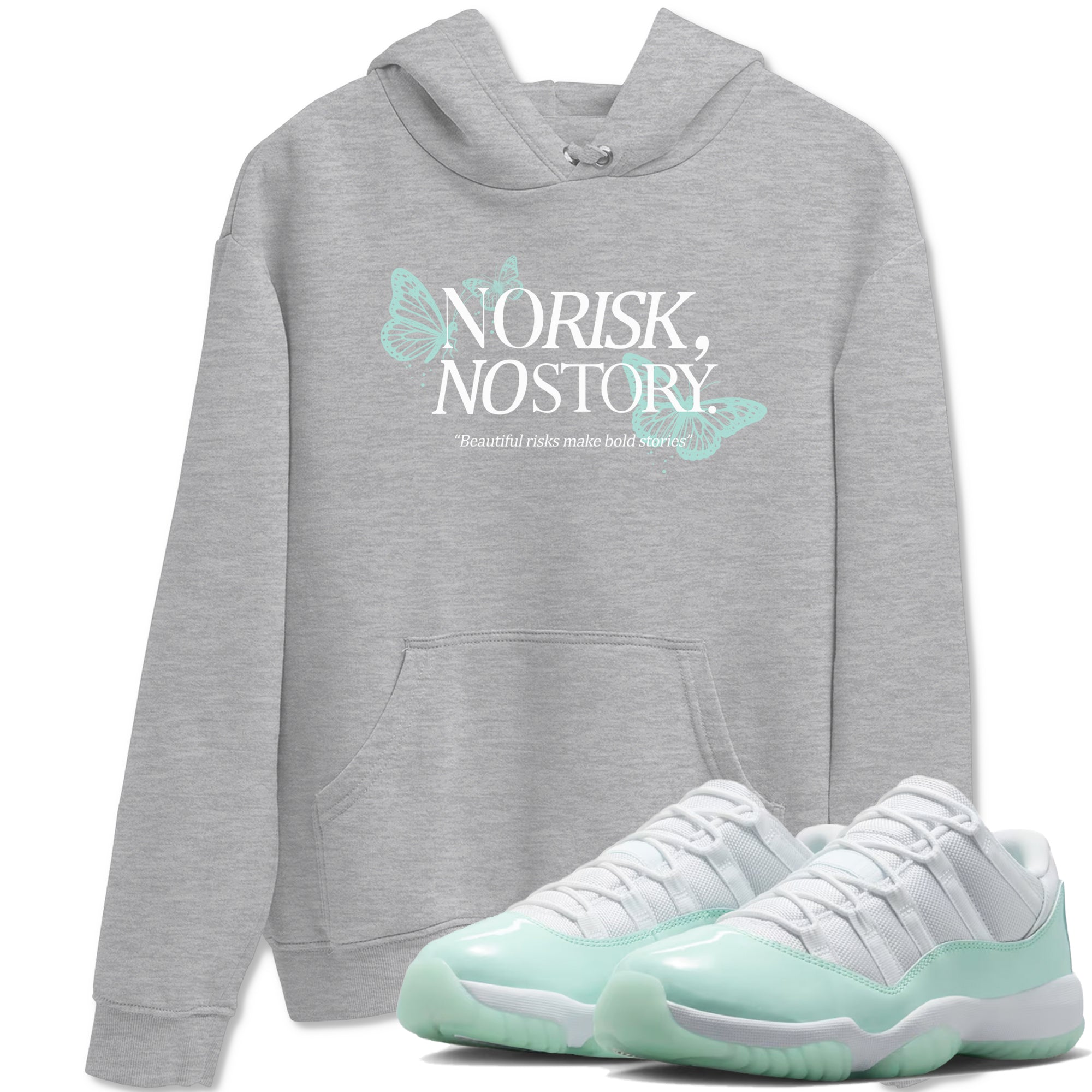 No Risk No Story sneaker match t-shirt styled to complete your fit with the Air Jordan 11 Igloo sneakers, shown in Heather Grey 1.