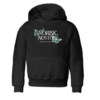 No Risk No Story baby and kids t-shirt crafted for little sneakerheads to shine with the Air Jordan 11 Igloo sneakers, displayed in Black 2.