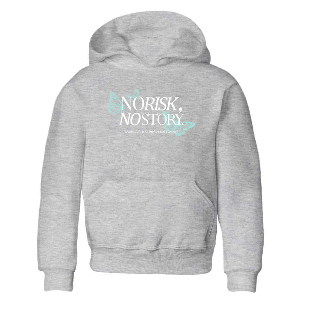 No Risk No Story baby and kids t-shirt crafted for little sneakerheads to shine with the Air Jordan 11 Igloo sneakers, displayed in Heather Grey 2.