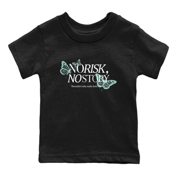 No Risk No Story baby and kids t-shirt crafted for little sneakerheads to shine with the Air Jordan 11 Igloo sneakers, displayed in Black 2.