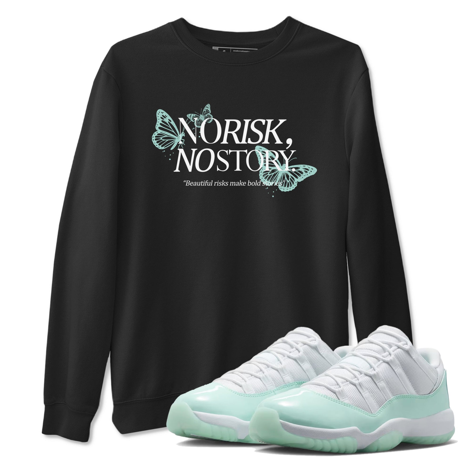No Risk No Story sneaker match t-shirt styled to complete your fit with the Air Jordan 11 Igloo sneakers, shown in Black 1.