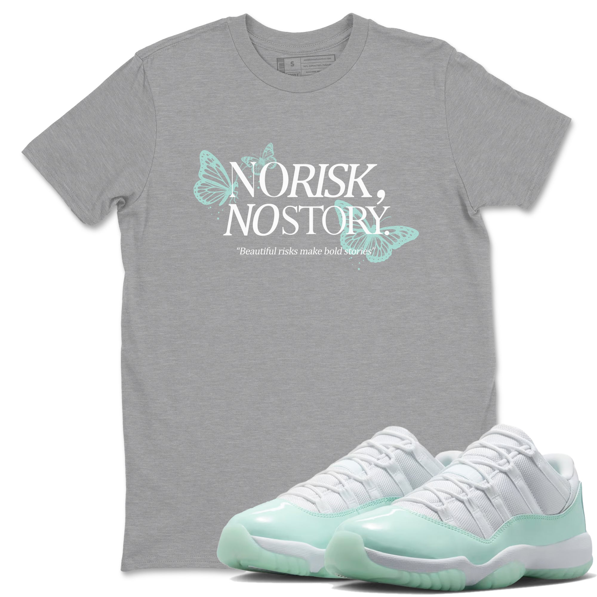 No Risk No Story sneaker match t-shirt styled to complete your fit with the Air Jordan 11 Igloo sneakers, shown in Heather Grey 1.