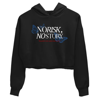 No Risk No Story womens crop tee made to vibe with the Air Jordan 12 French Blue sneakers — the perfect match in Black 2.