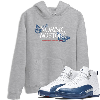 No Risk No Story sneaker match t-shirt styled to complete your fit with the Air Jordan 12 French Blue sneakers, shown in Heather Grey 1.