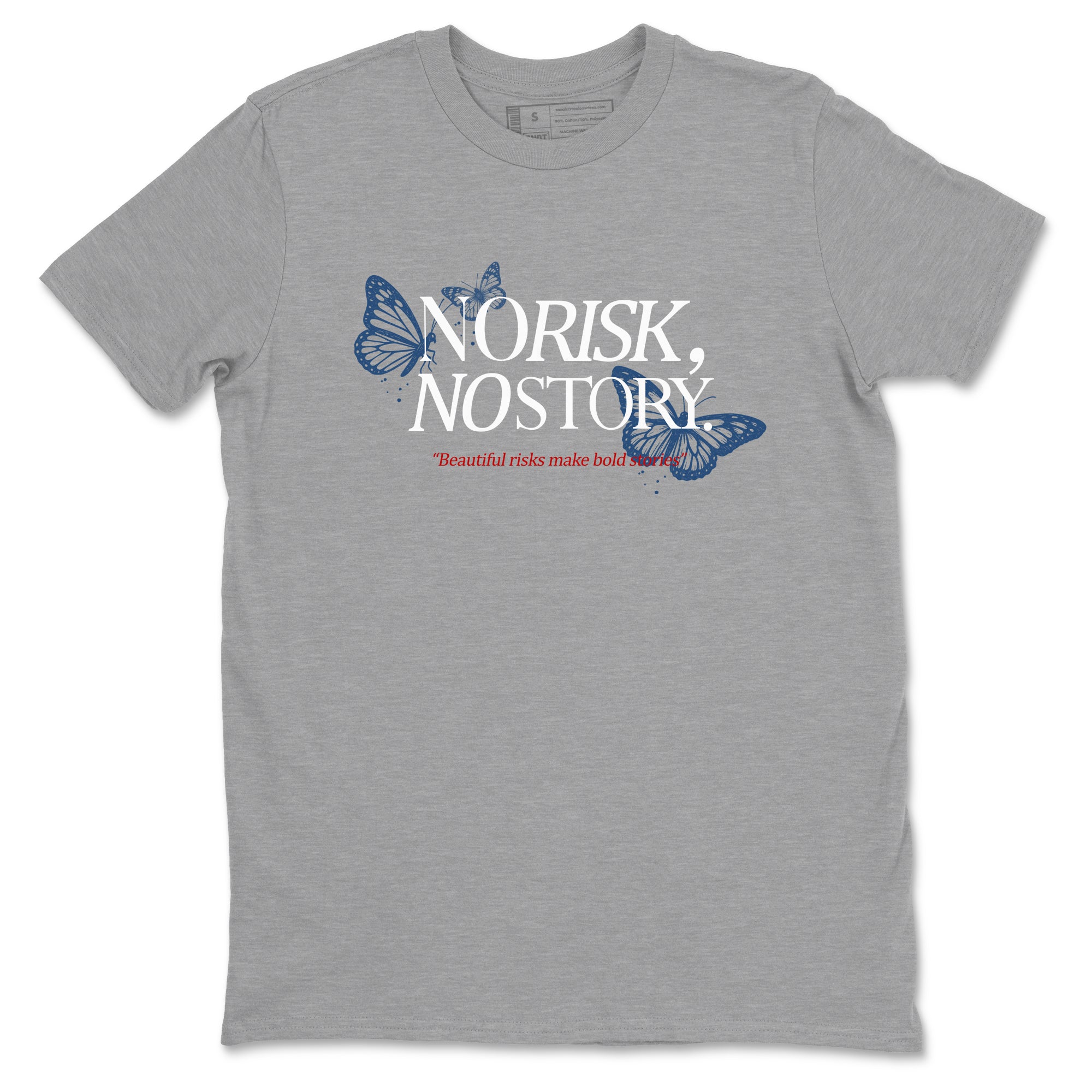 No Risk No Story sneaker match t-shirt styled to complete your fit with the Air Jordan 12 French Blue sneakers, shown in Heather Grey 2.