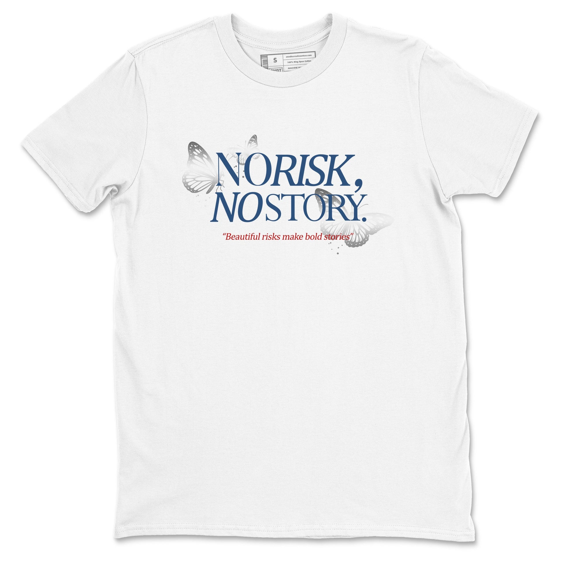No Risk No Story sneaker match t-shirt styled to complete your fit with the Air Jordan 12 French Blue sneakers, shown in White 2.