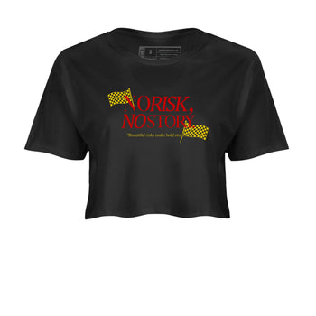 No Risk No Story womens crop tee made to vibe with the Air Jordan 14 Challenge Red sneakers — the perfect match in Black 2.