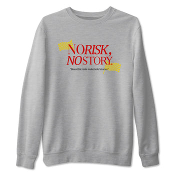 No Risk No Story sneaker match t-shirt styled to complete your fit with the Air Jordan 14 Challenge Red sneakers, AJ14 Ferrari,  shown in Heather Grey 2.