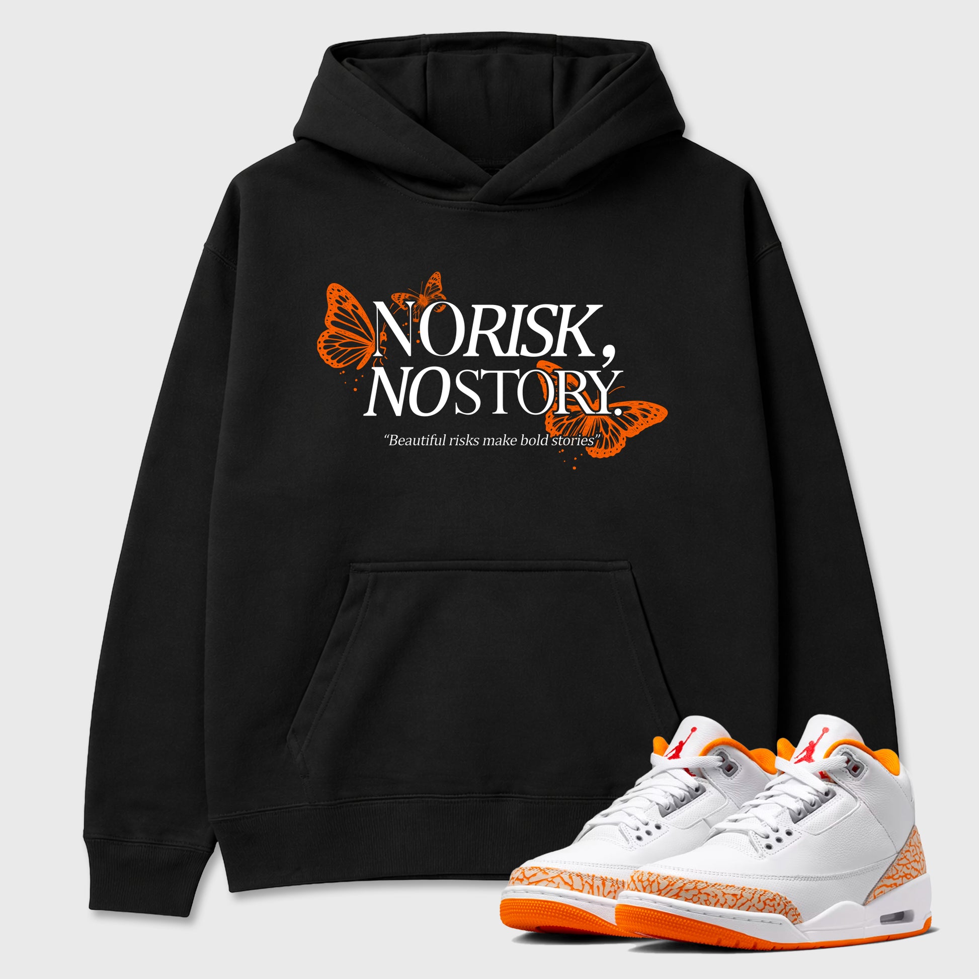Sneaker match tees – Sneaker Tees To Match Air Jordan 3 Orange Citrus Shoes – No Risk No Story Tee Black 1