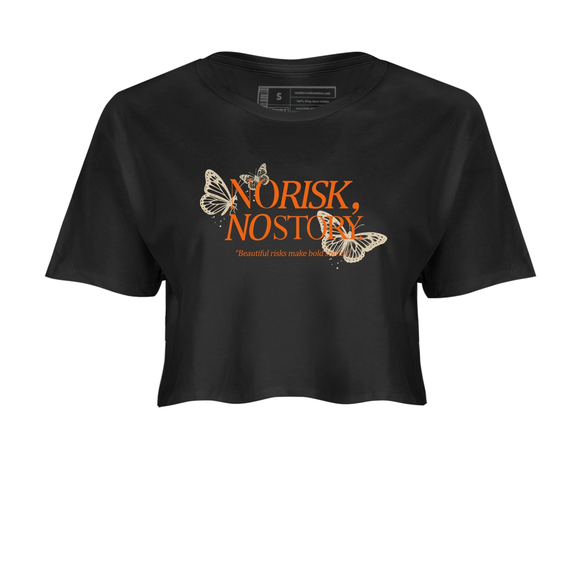 No Risk No Story womens crop tee made to vibe with the Air Jordan 3 Starfish sneakers — the perfect match in Black 2.