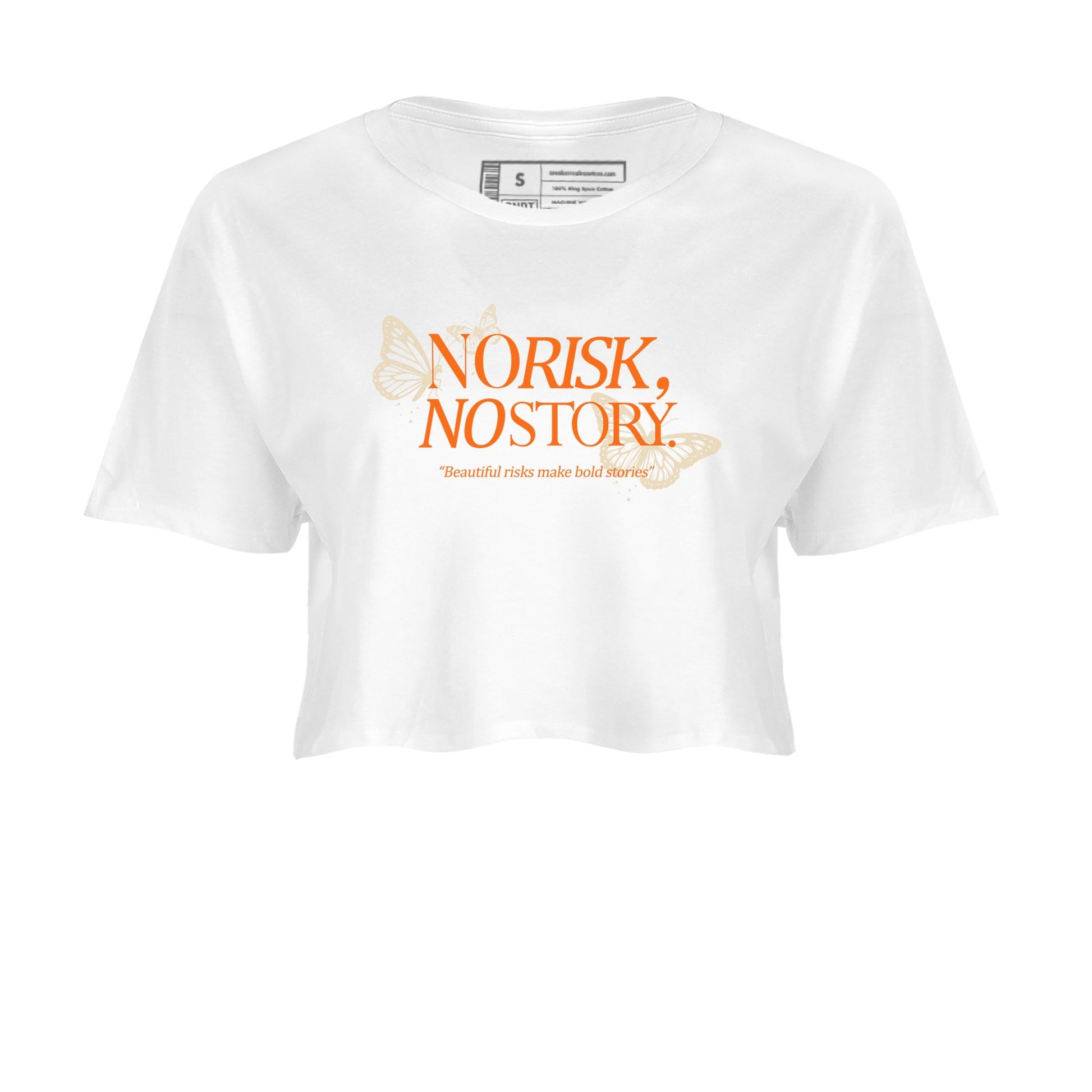 No Risk No Story womens crop tee made to vibe with the Air Jordan 3 Starfish sneakers — the perfect match in White 2.