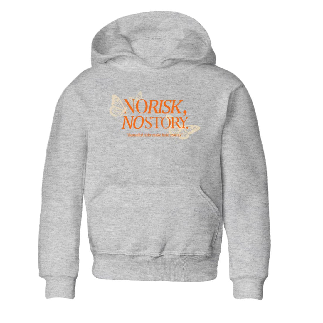 No Risk No Story baby and kids t-shirt crafted for little sneakerheads to shine with the Air Jordan 3 Starfish sneakers, displayed in Heather Grey 2.