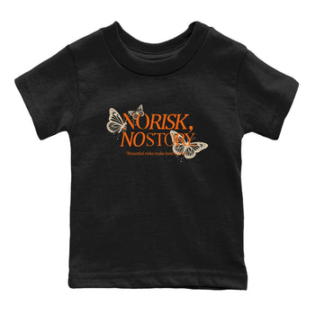 No Risk No Story baby and kids t-shirt crafted for little sneakerheads to shine with the Air Jordan 3 Starfish sneakers, displayed in Black 2.