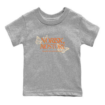 No Risk No Story baby and kids t-shirt crafted for little sneakerheads to shine with the Air Jordan 3 Starfish sneakers, displayed in Heather Grey 2.
