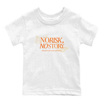 No Risk No Story baby and kids t-shirt crafted for little sneakerheads to shine with the Air Jordan 3 Starfish sneakers, displayed in White 2.