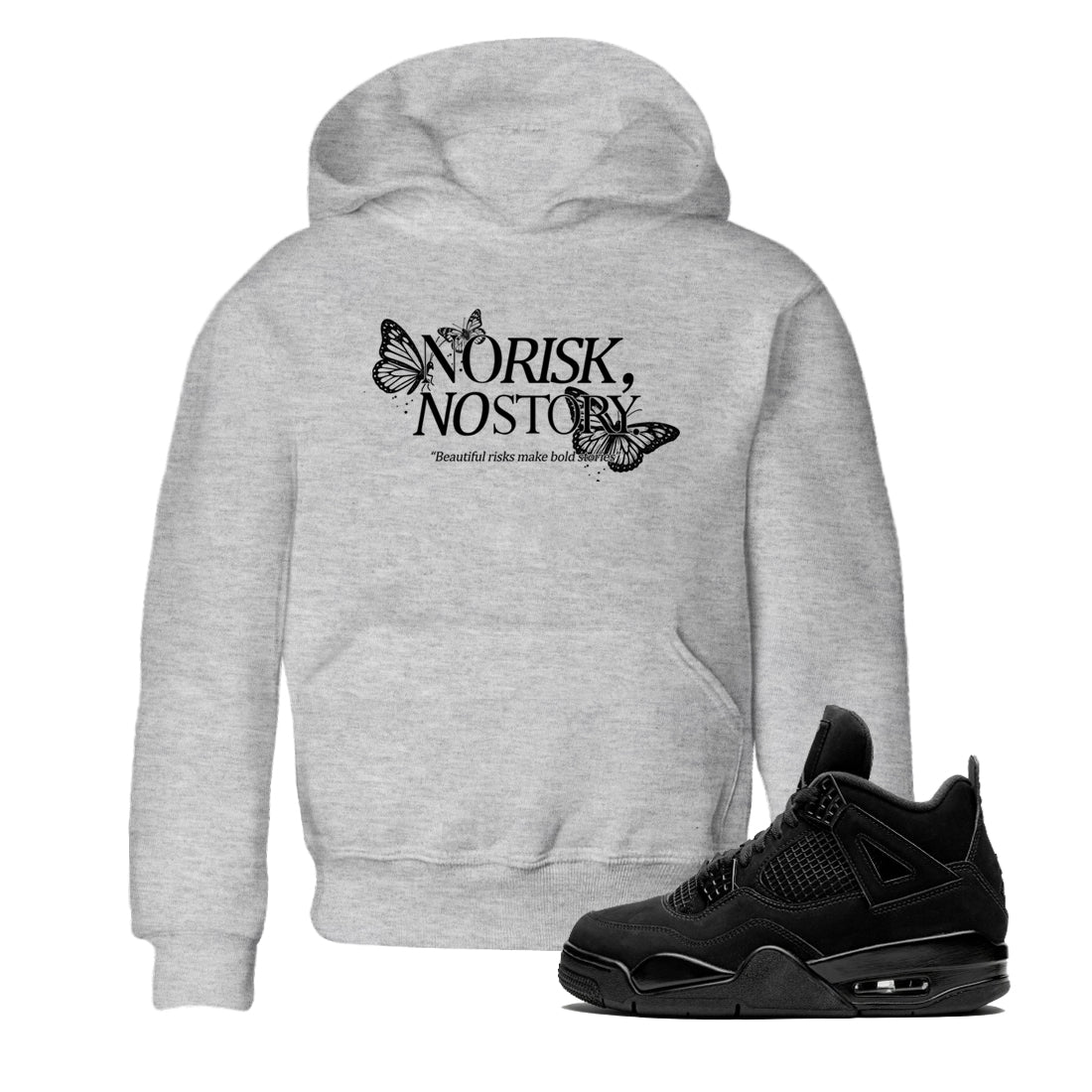Sneaker match tees – Sneaker Tees To Match Air Jordan 4 Black Cat Shoes – No Risk No Story Kids T-Shirt Heather Grey 1