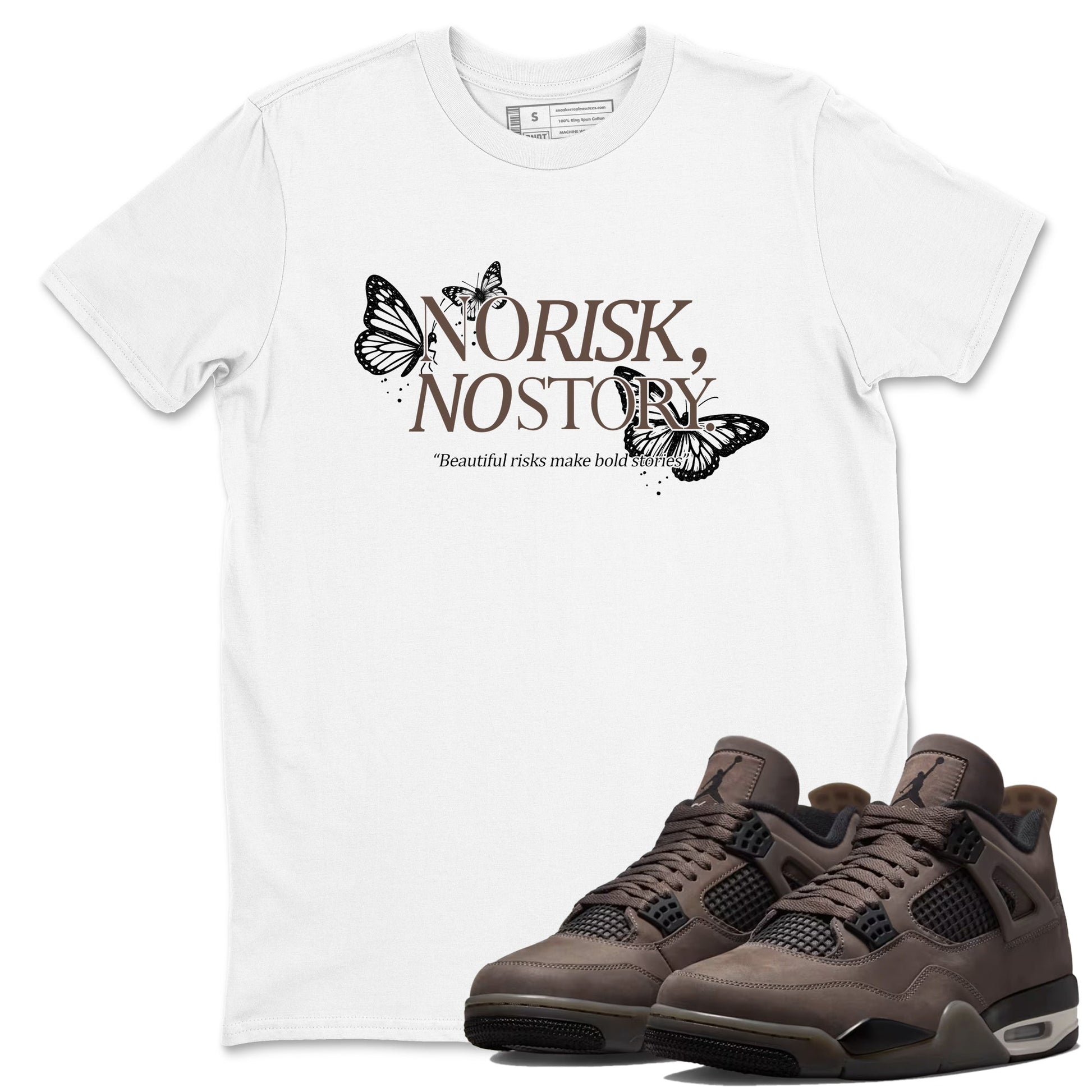 Sneaker match tees – Sneaker Tees To Match Air Jordan 4 Cave Stone Shoes – No Risk No Story Tee White 1