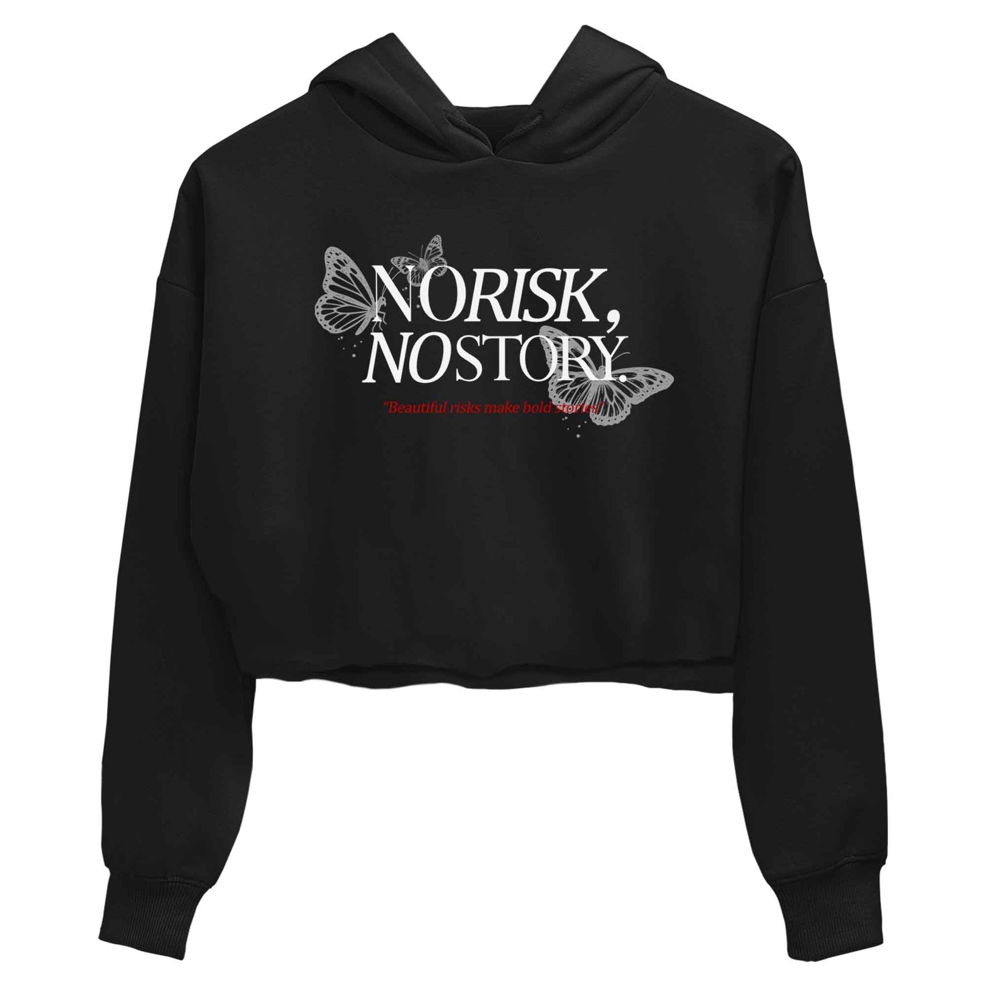 No Risk No Story womens crop tee made to vibe with the Air Jordan 4 White Cement sneakers — the perfect match in Black 2.