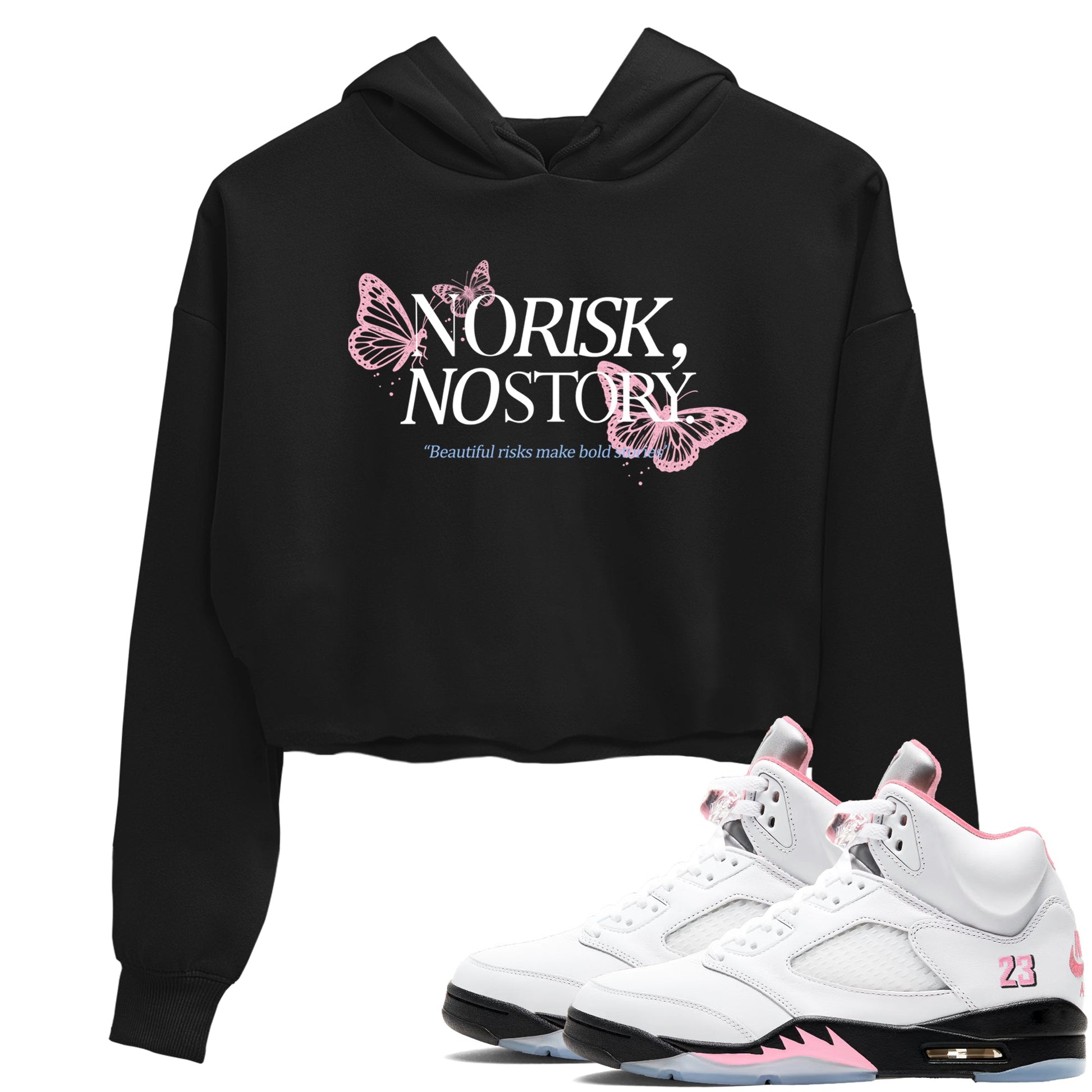 Sneaker match tees – Sneaker Tees To Match Air Jordan 5 35th Anniversary Shoes – No Risk No Story Crop T-Shirt Black 1