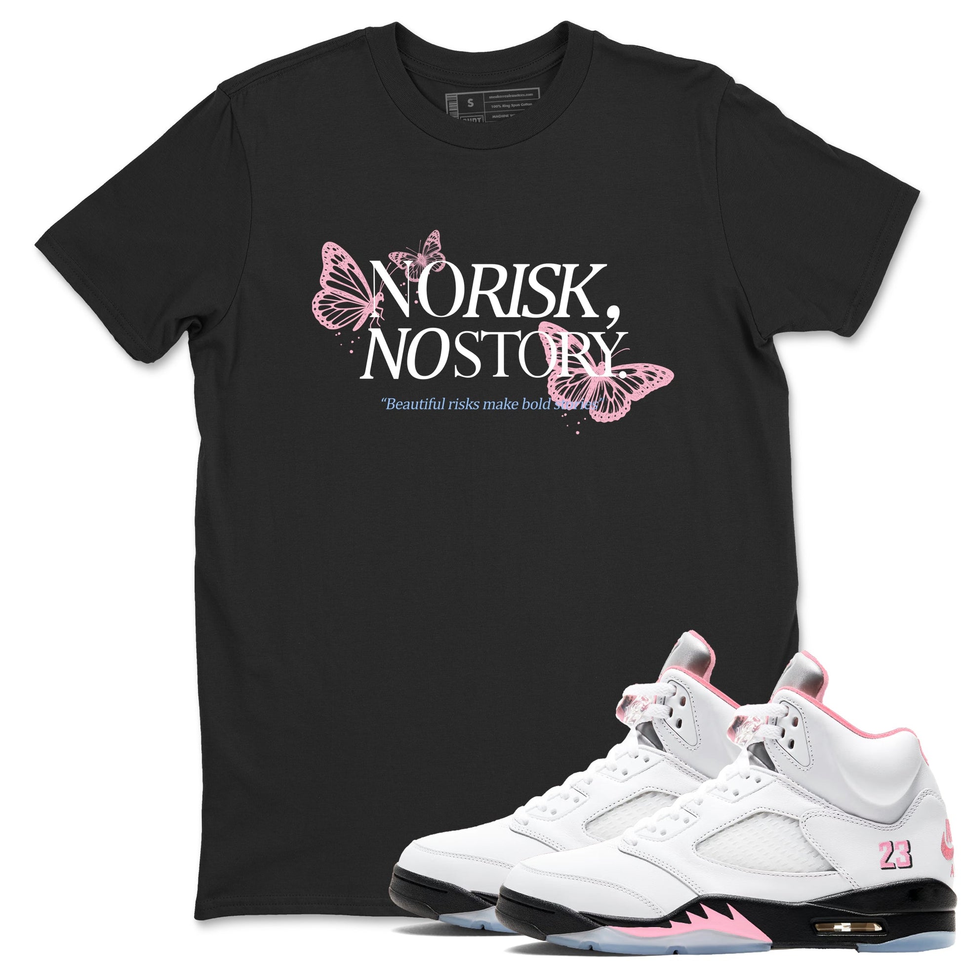 Sneaker match tees – Sneaker Tees To Match Air Jordan 5 35th Anniversary Shoes – No Risk No Story Tee Black 1