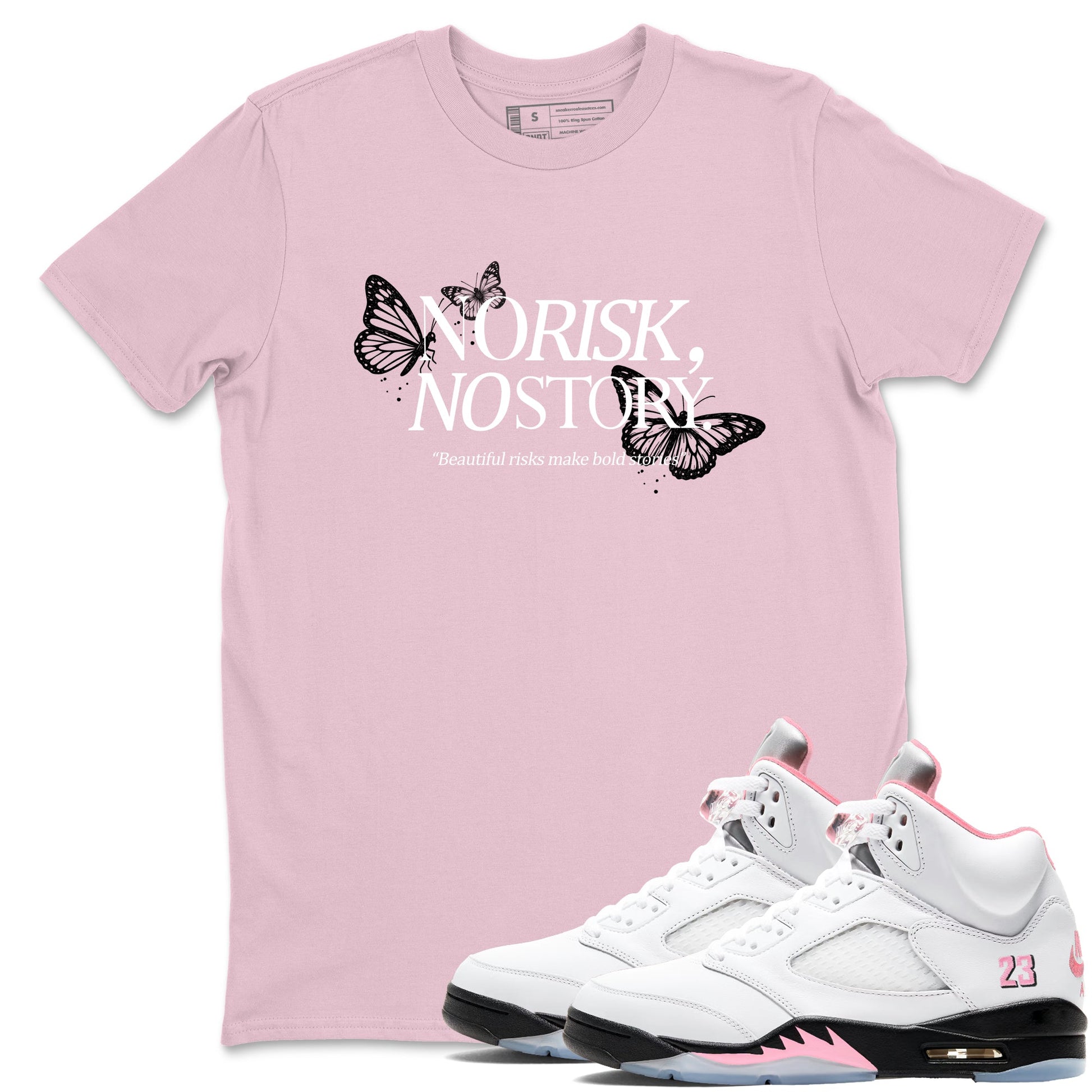 Sneaker match tees – Sneaker Tees To Match Air Jordan 5 35th Anniversary Shoes – No Risk No Story Tee Pink 1