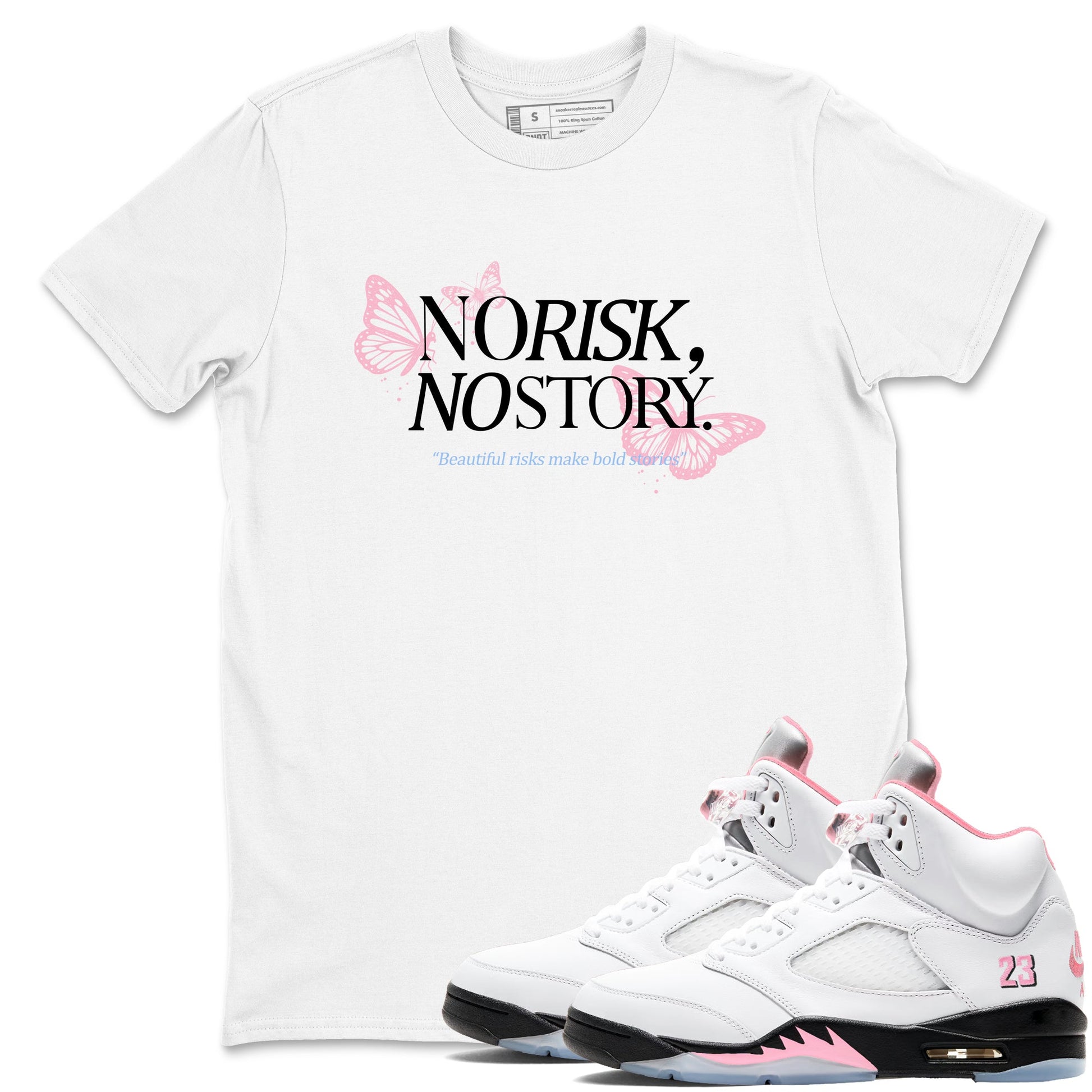 Sneaker match tees – Sneaker Tees To Match Air Jordan 5 35th Anniversary Shoes – No Risk No Story Tee White 1