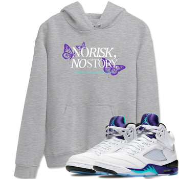 No Risk No Story sneaker match t-shirt styled to complete your fit with the Air Jordan 5 Grape sneakers, shown in Heather Grey 1.