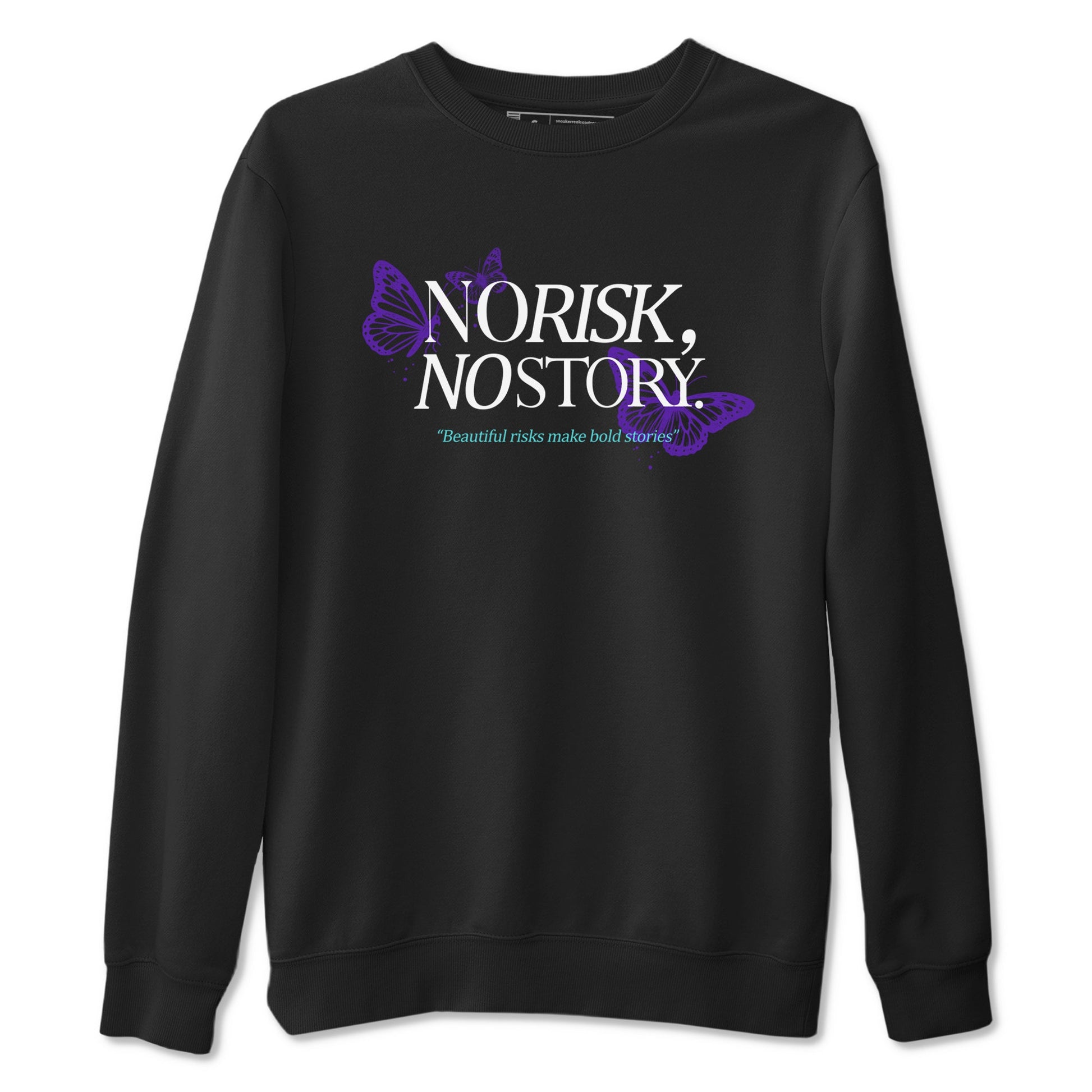 No Risk No Story sneaker match t-shirt styled to complete your fit with the Air Jordan 5 Grape sneakers, shown in Black 2.