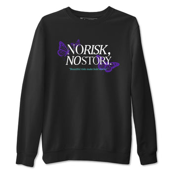 No Risk No Story sneaker match t-shirt styled to complete your fit with the Air Jordan 5 Grape sneakers, shown in Black 2.