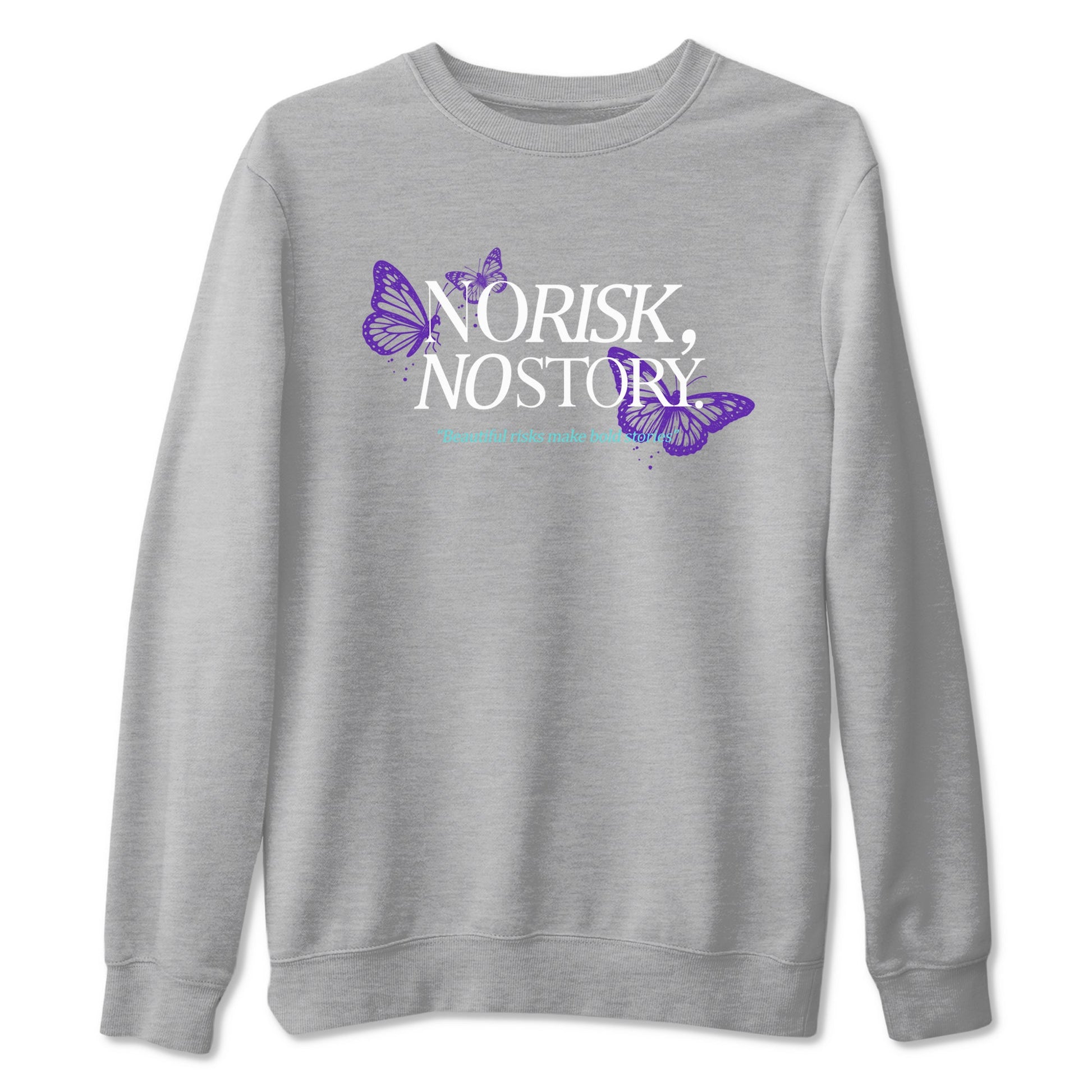 No Risk No Story sneaker match t-shirt styled to complete your fit with the Air Jordan 5 Grape sneakers, shown in Heather Grey 2.