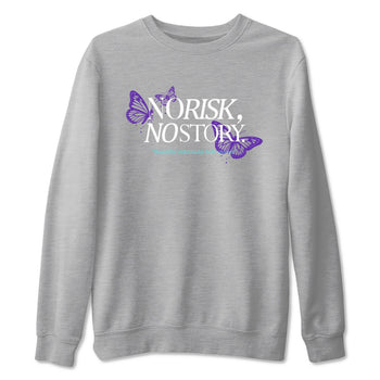 No Risk No Story sneaker match t-shirt styled to complete your fit with the Air Jordan 5 Grape sneakers, shown in Heather Grey 2.