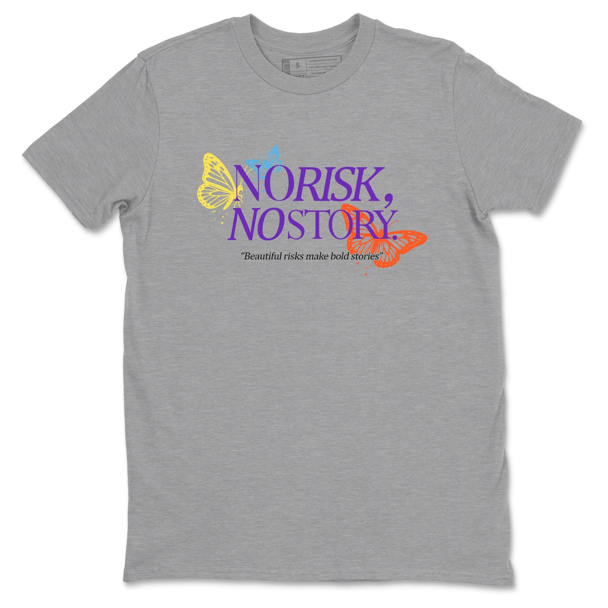 Sneaker Threads – Sneaker Tees To Match New Balance 9060 Prism Purple – No Risk No Story Graphic Tee Heather Grey 2. Perfect for Jordan releases 2025 colorways.