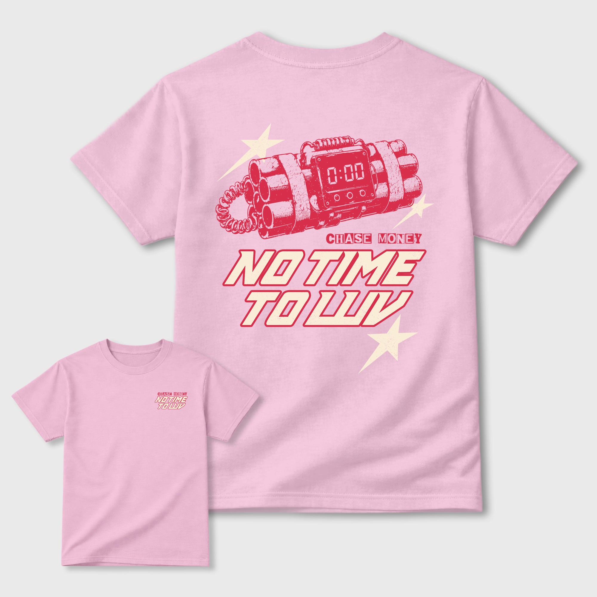 No Time To Luv Graphic T-Shirt featuring original streetwear artwork designed to match the . Pink Graphic T-Shirt.