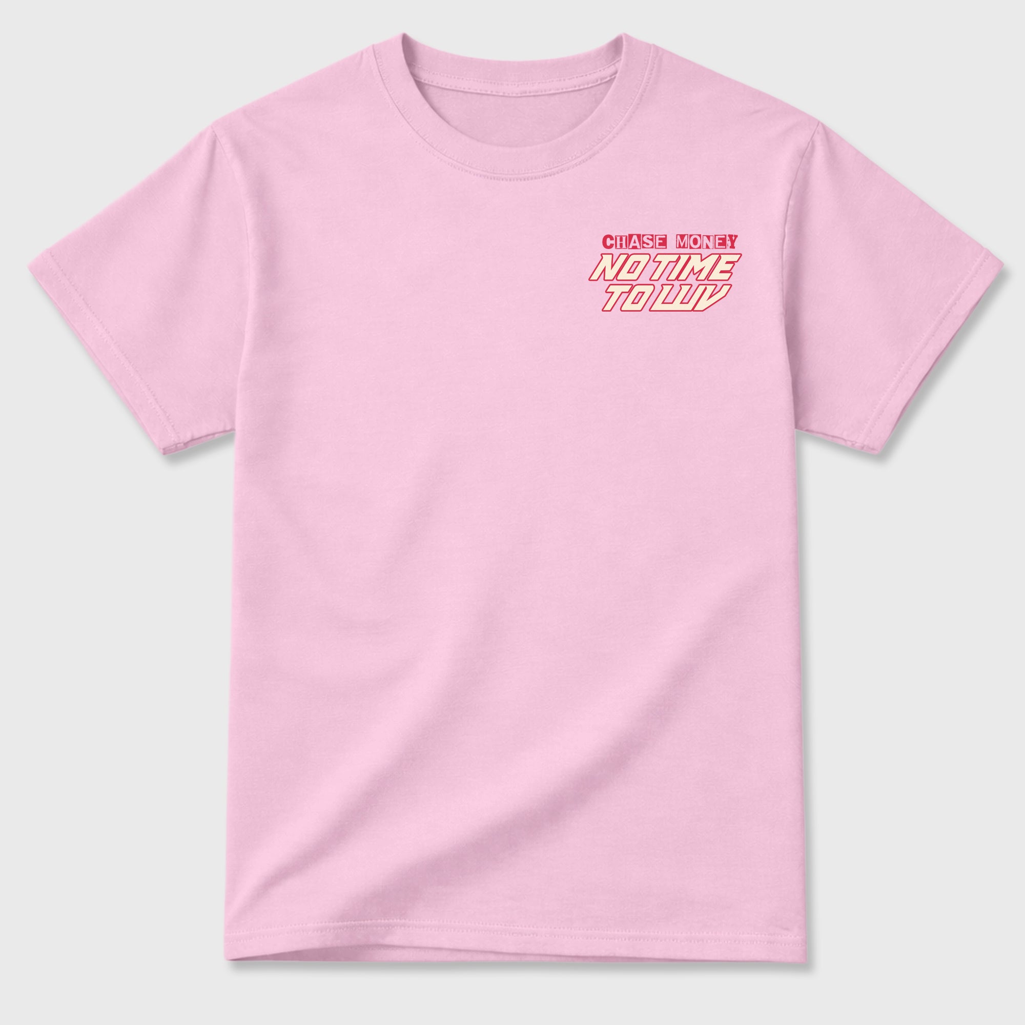No Time To Luv Graphic T-Shirt featuring original streetwear artwork designed to match the . Pink Graphic T-Shirt.