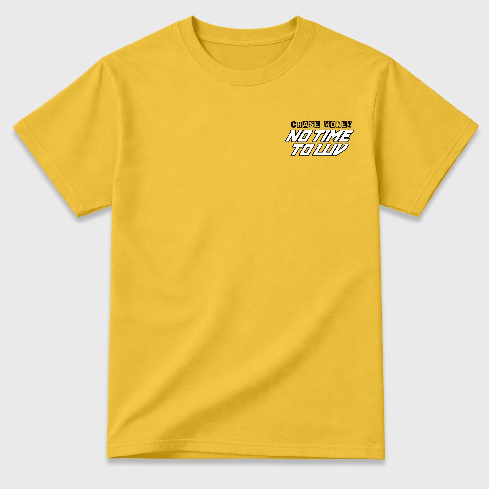 No Time To Luv Graphic T-Shirt made to match Air Jordan 4 Tour Yellow sneakers in White, Tour Yellow, Black and Dark Blue Grey for a coordinated sneaker outfit. a sneaker matching shirt for a coordinated sneaker outfit.