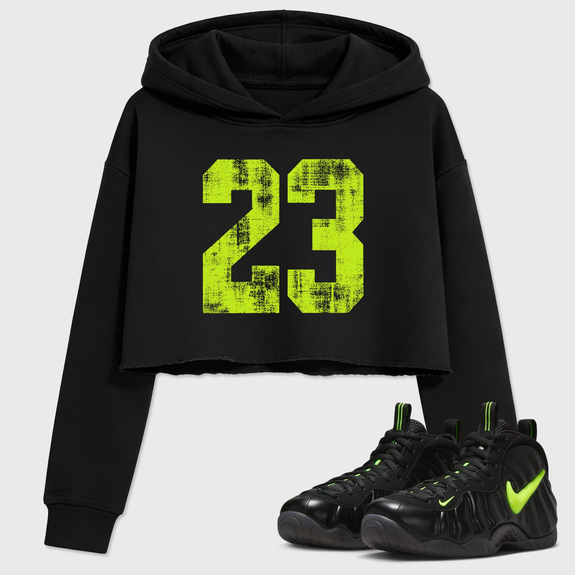 Sneaker match tees – Sneaker Tees To Match Air Foamposite Pro Black Shoes – No.23 Crop T-Shirt Black 1