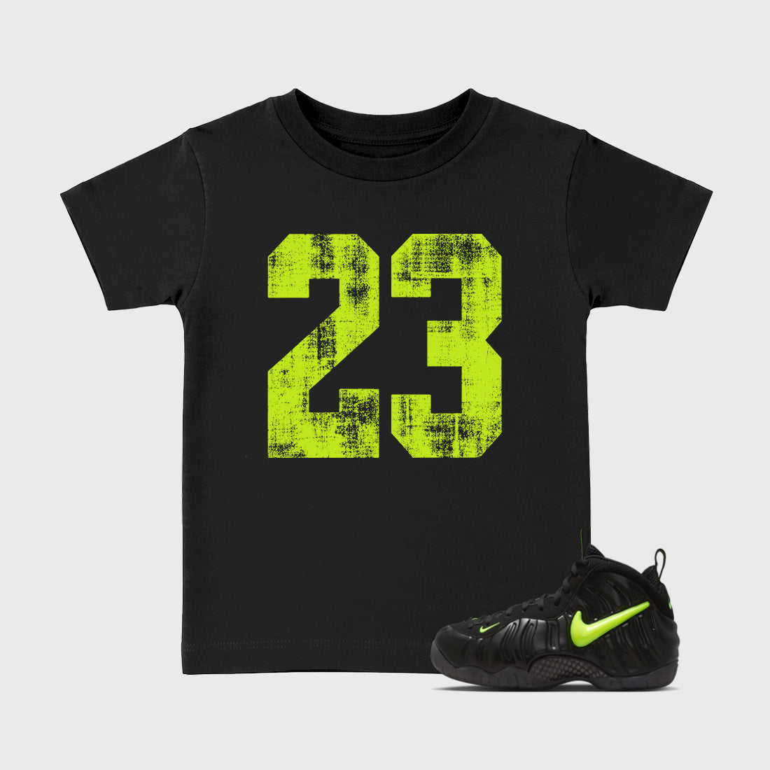 Sneaker match tees – Sneaker Tees To Match Air Foamposite Pro Black Shoes – No.23 Kids T-Shirt Black 1