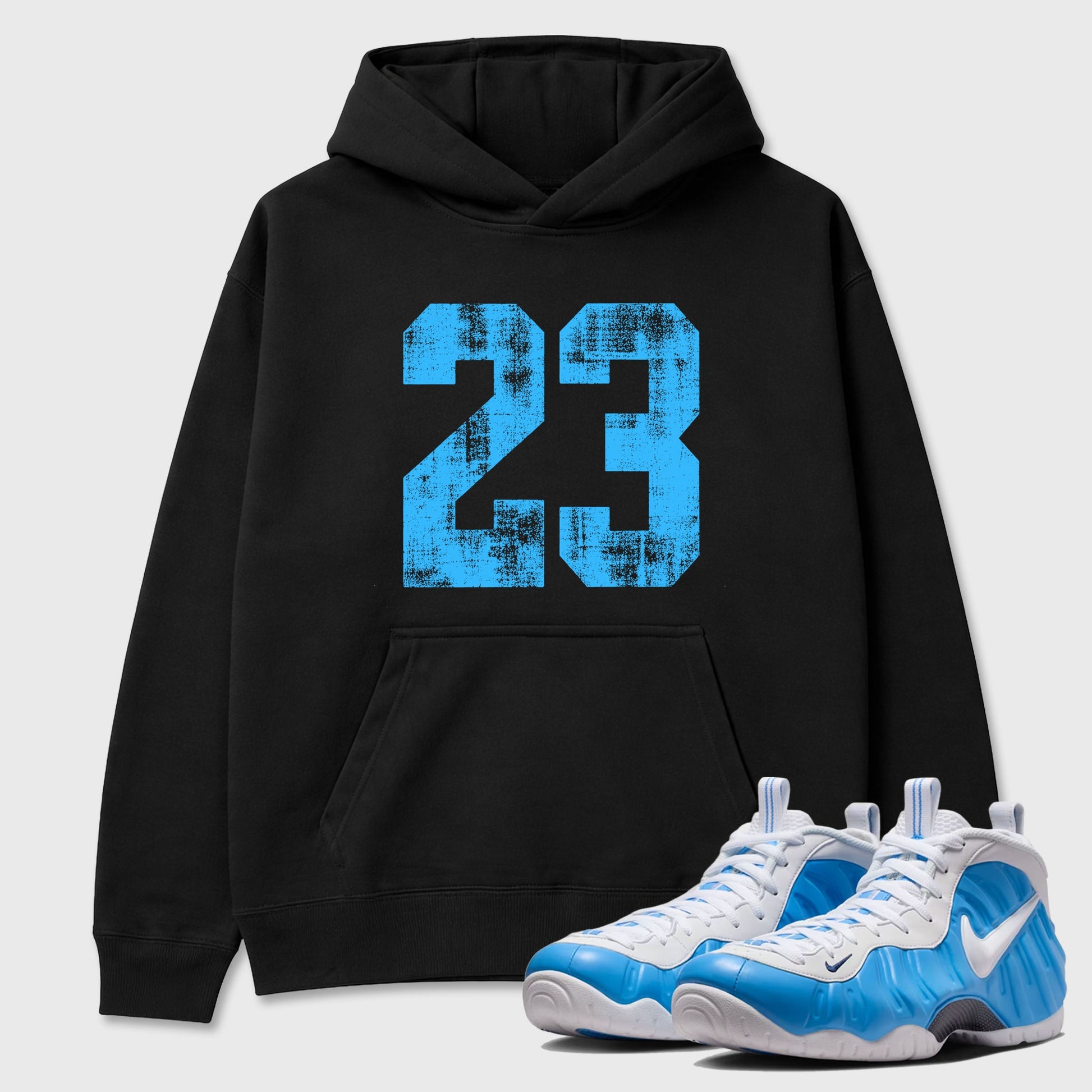 Sneaker match tees – Sneaker Tees To Match Air Foamposite Pro University Blue Shoes – No.23 Tee Black 1