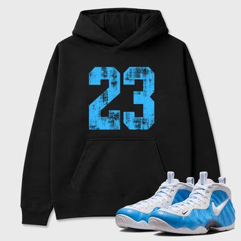 Sneaker match tees – Sneaker Tees To Match Air Foamposite Pro University Blue Shoes – No.23 Tee Black 1