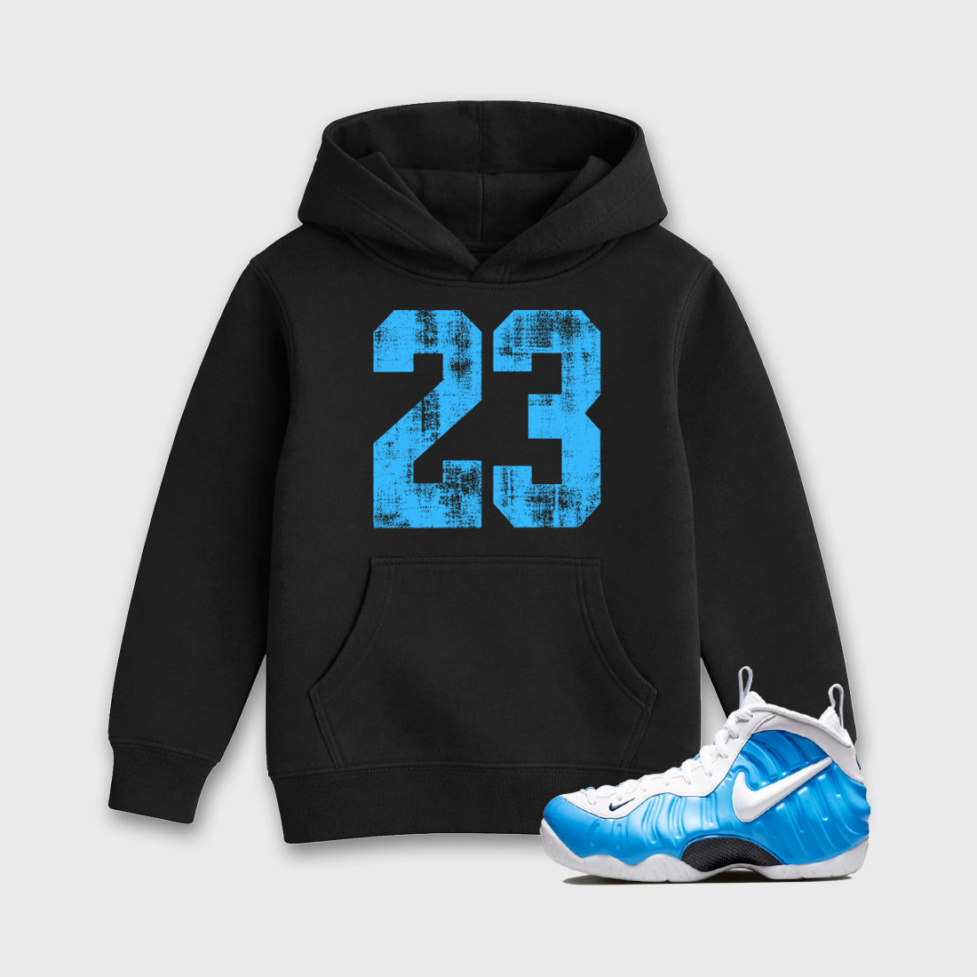 Sneaker match tees – Sneaker Tees To Match Air Foamposite Pro University Blue Shoes – No.23 Kids T-Shirt Black 1