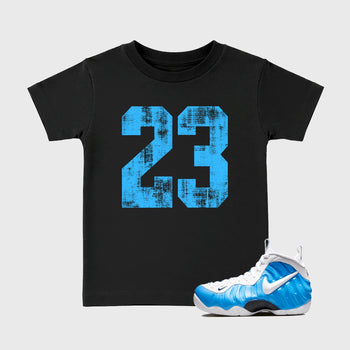 Sneaker match tees – Sneaker Tees To Match Air Foamposite Pro University Blue Shoes – No.23 Kids T-Shirt Black 1