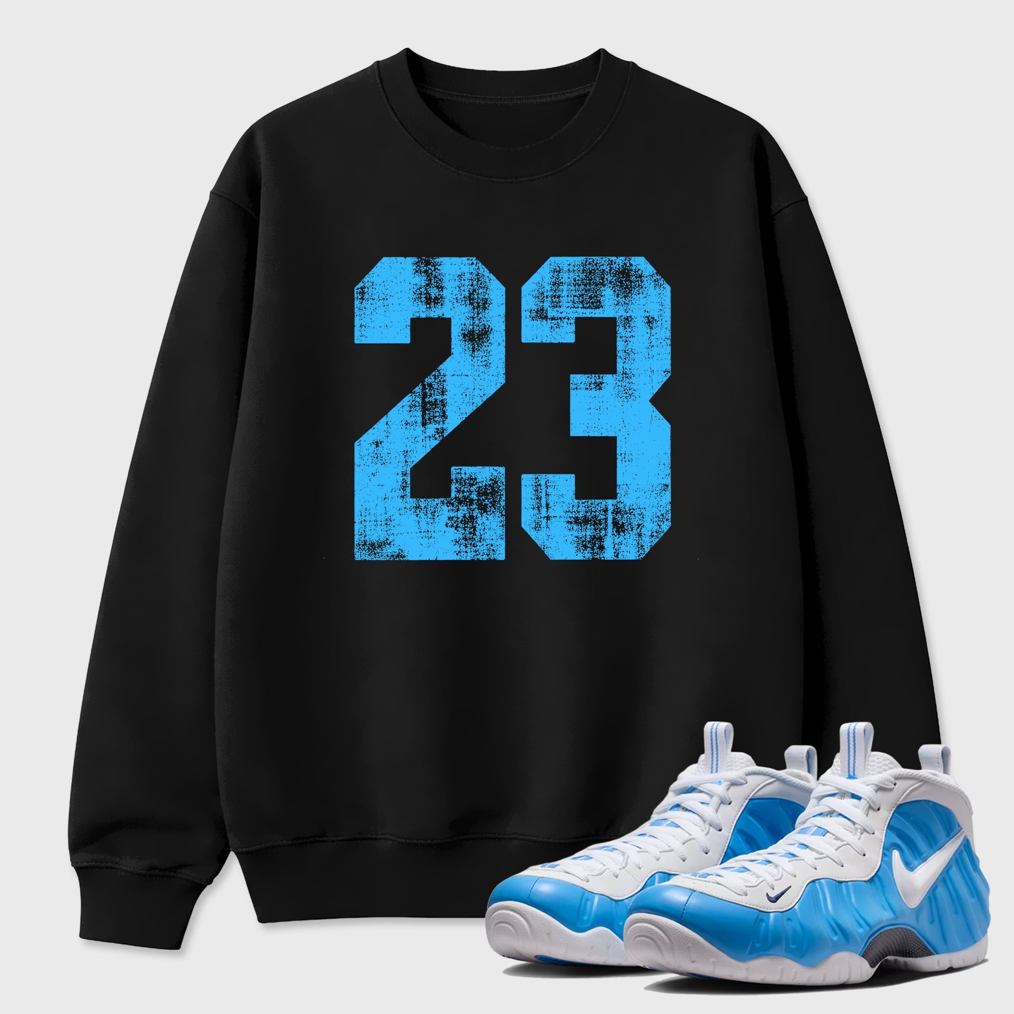 Sneaker match tees – Sneaker Tees To Match Air Foamposite Pro University Blue Shoes – No.23 Tee Black 1