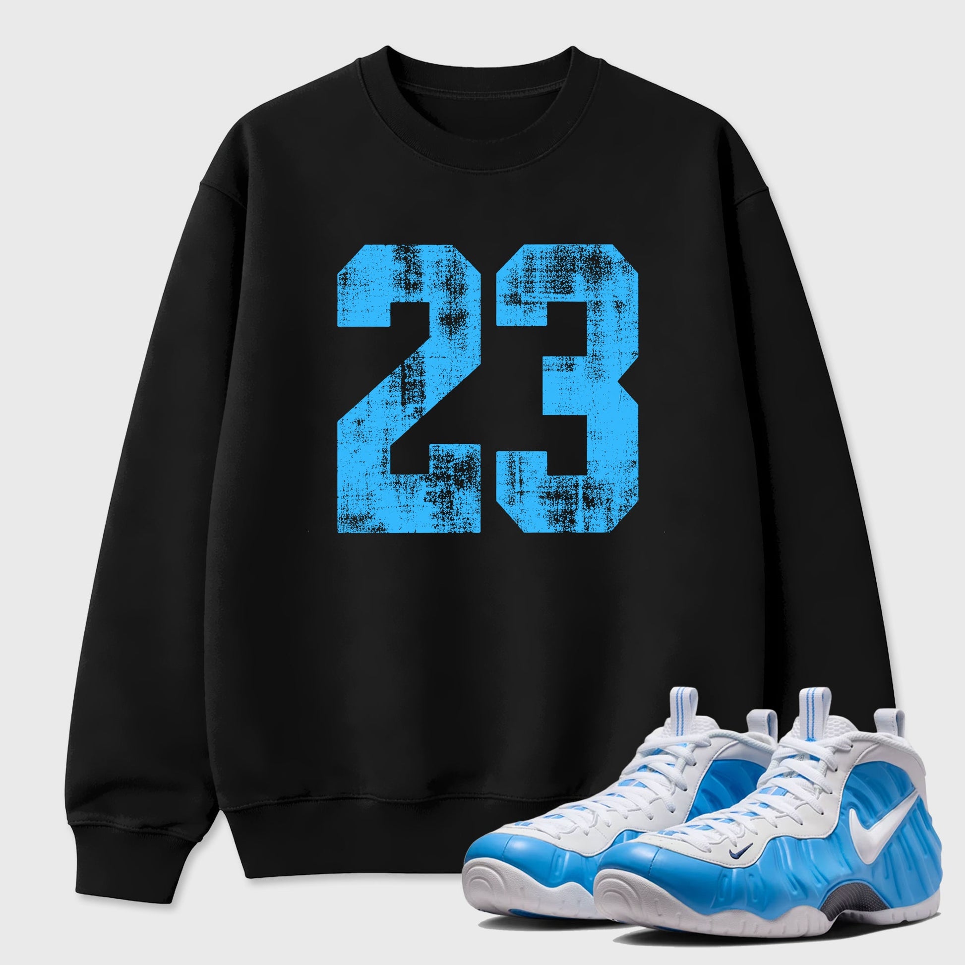 Sneaker match tees – Sneaker Tees To Match Air Foamposite Pro University Blue Shoes – No.23 Tee Black 1