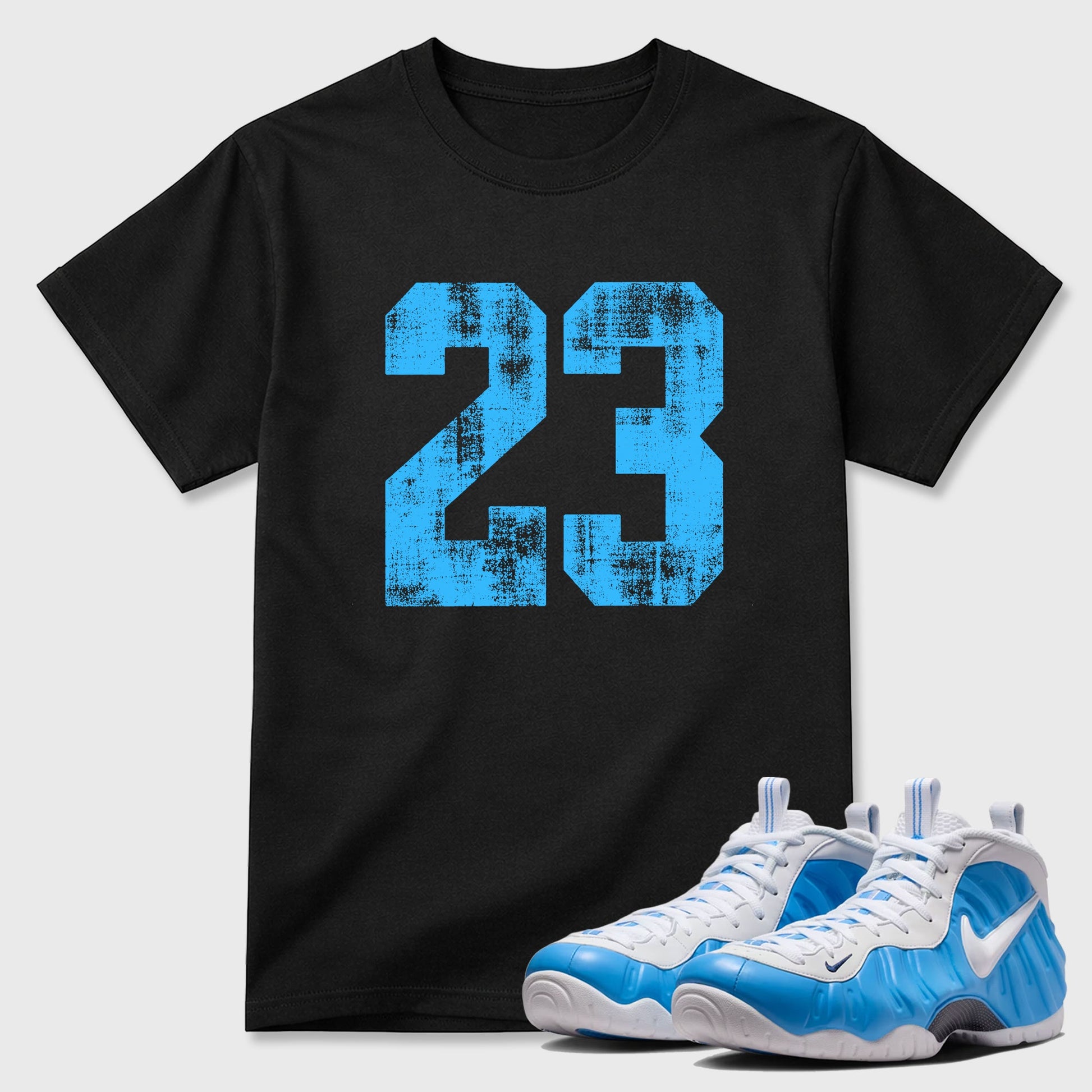Sneaker match tees – Sneaker Tees To Match Air Foamposite Pro University Blue Shoes – No.23 Tee Black 1