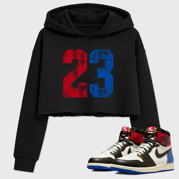 Sneaker match tees – Sneaker Tees To Match Air Jordan 1 Union x Fragment Shoes – No.23 Crop T-Shirt Black 1