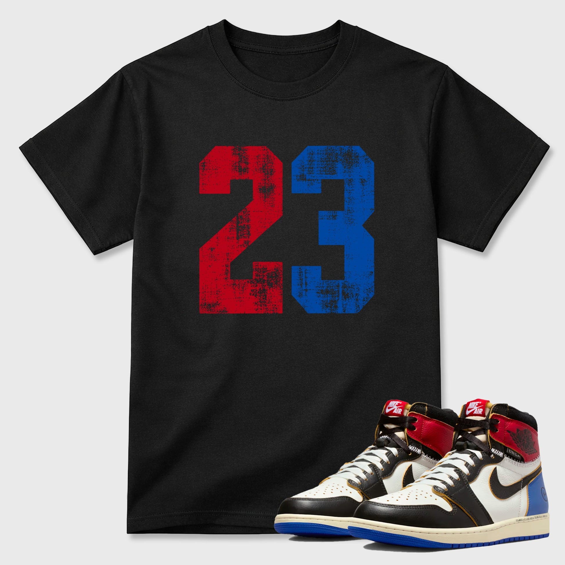 Sneaker match tees – Sneaker Tees To Match Air Jordan 1 Union x Fragment Shoes – No.23 Tee Black 1