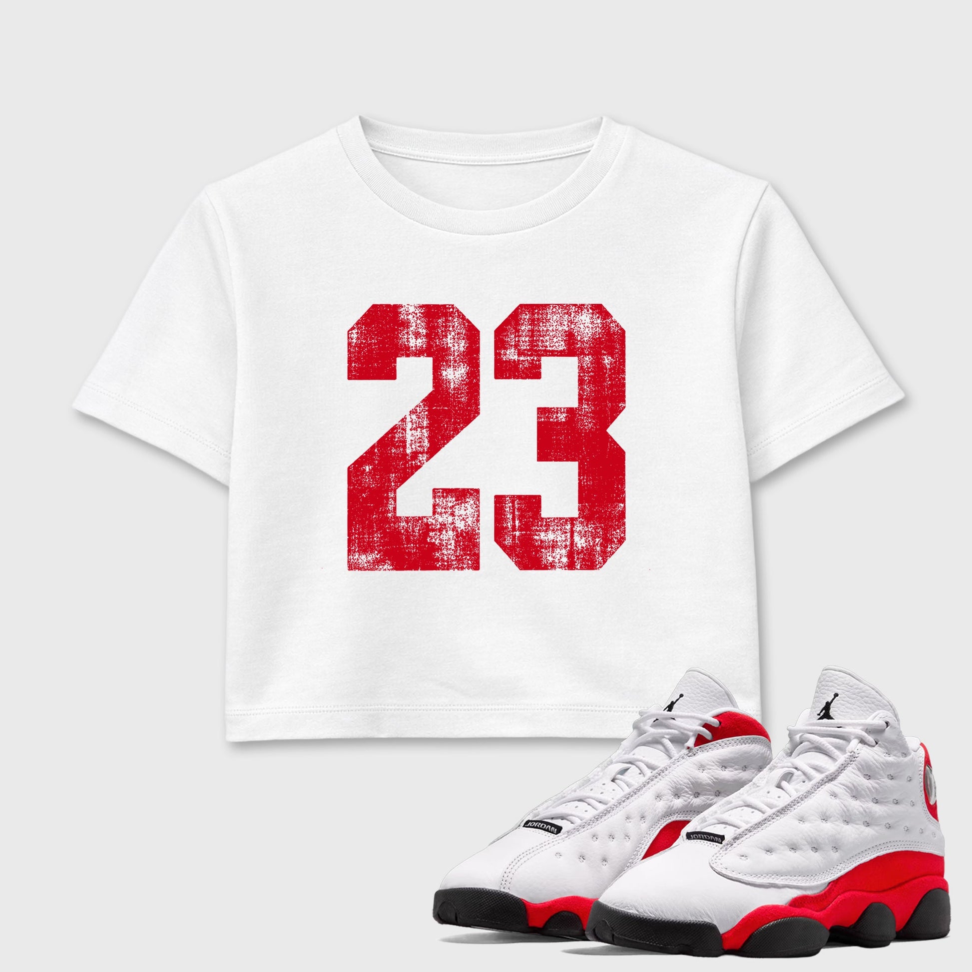 Sneaker match tees  Sneaker Tees To Match Air Jordan 13 Chicago Shoes  No.23 Crop T-Shirt White 1