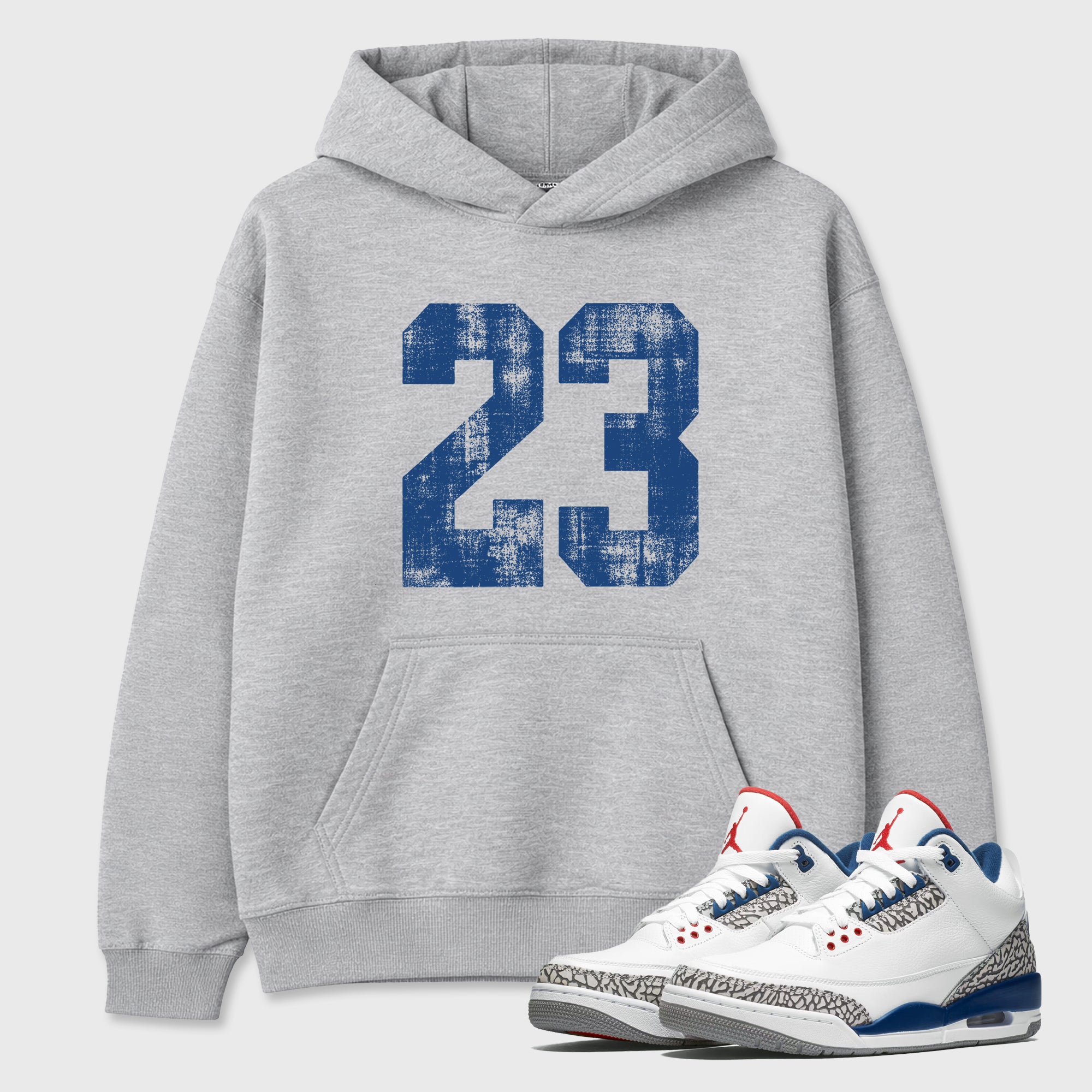 No.23 Graphic T-Shirt featuring original streetwear artwork designed to match the Air Jordan 3 True Blue. Heather Grey 1 Graphic Tee.