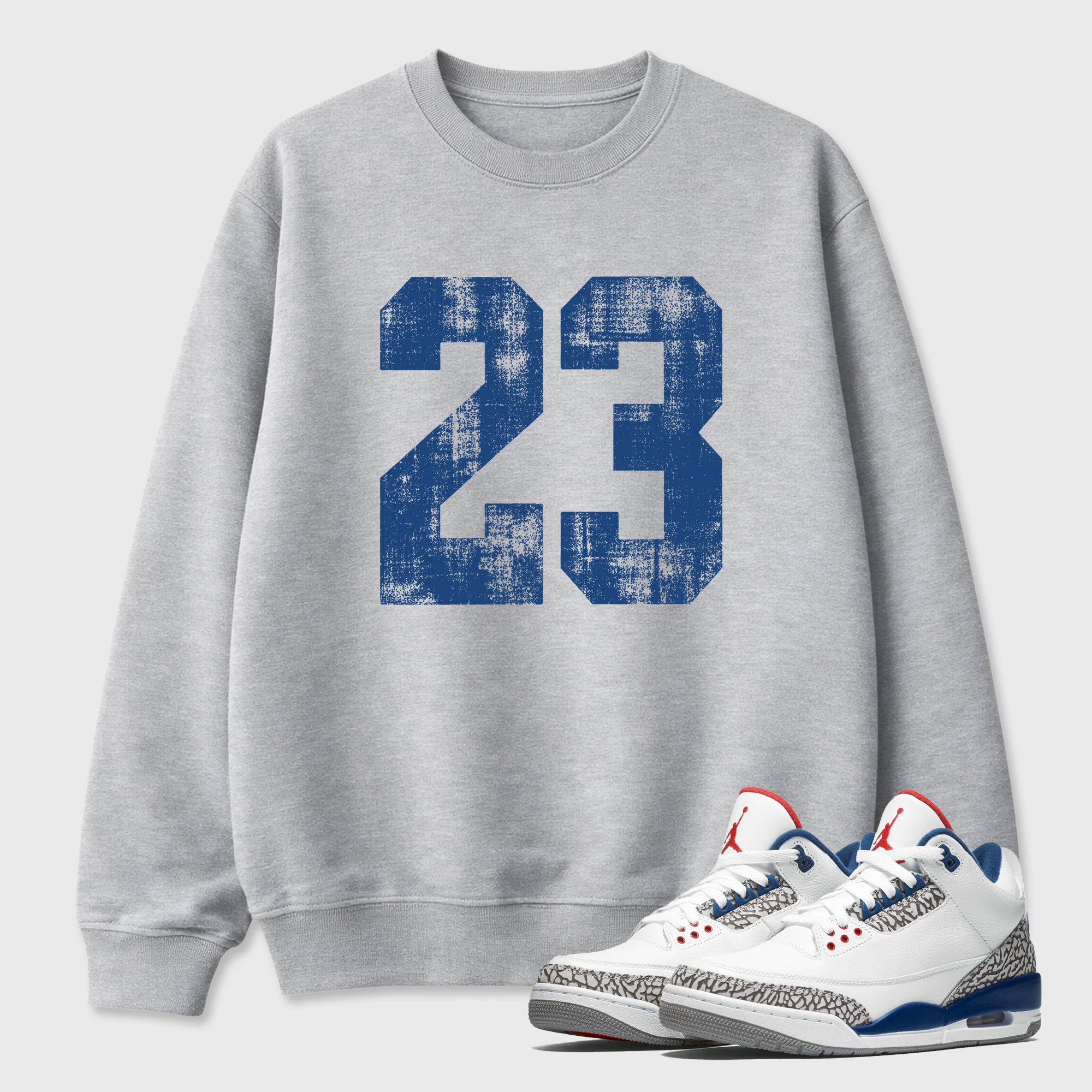 No.23 Graphic T-Shirt featuring original streetwear artwork designed to match the Air Jordan 3 True Blue. Heather Grey 1 Graphic Tee.