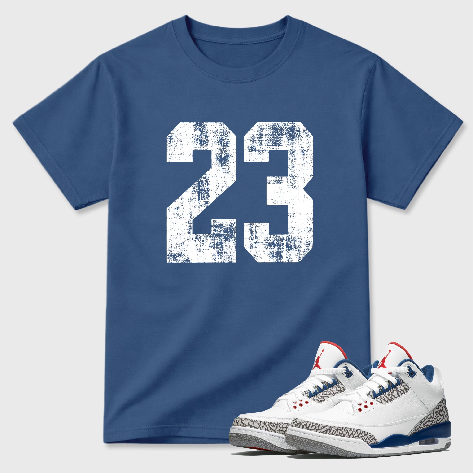 No.23 Graphic T-Shirt featuring original streetwear artwork designed to match the Air Jordan 3 True Blue. Denim Blue 1 Graphic T-Shirt.
